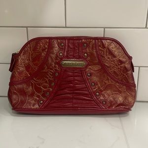 Isabella Fiore red leather purse with gold 9” x 6”
